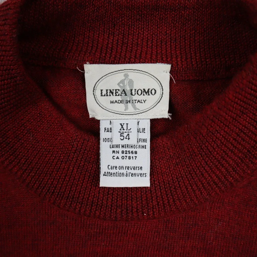 Linea Uomo Sweater Mens XL Fine Merino Wool Crewneck Red Made in Italy Knit